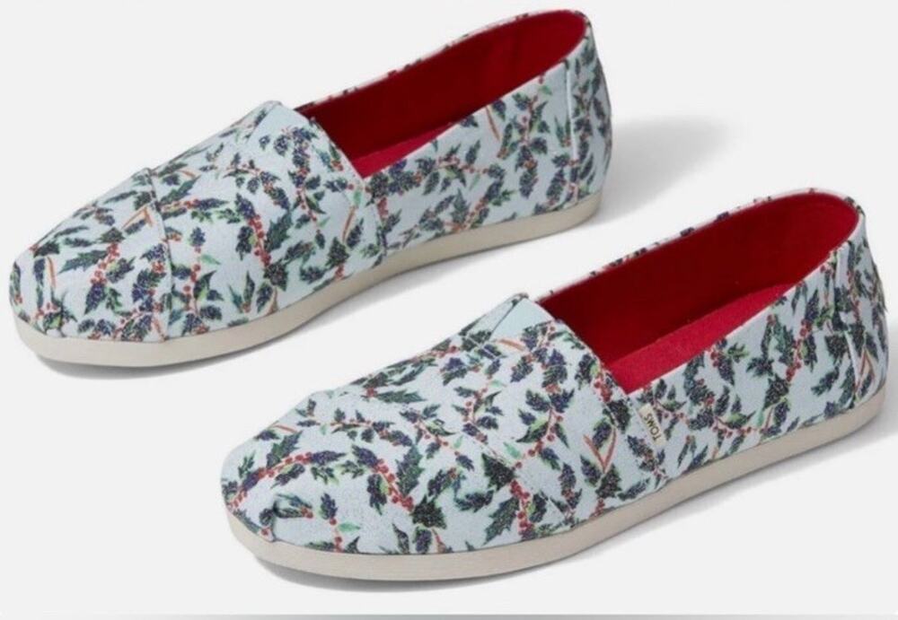 Women’s TOMS Mint Holly Jolly Shimmer Slip-On Sz W 11 - Glitter Holiday Festive